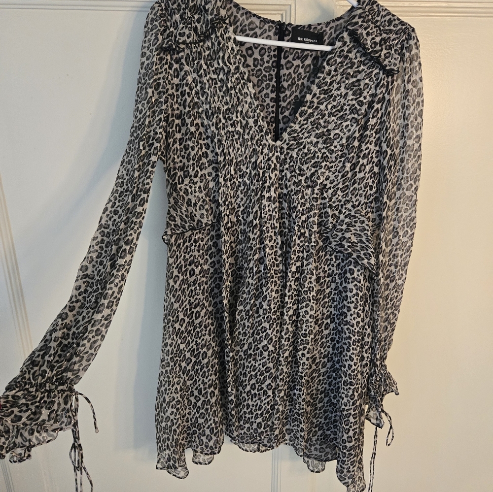 NWT The Kooples Black Leopard Print Long Sleeve Dress  Size T3 - US L